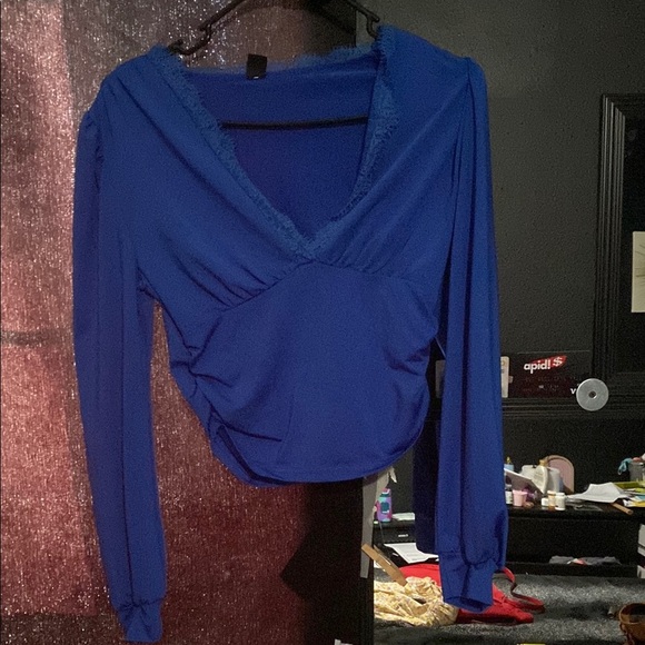 SHEIN Royal Blue V-Neck Blouse - Picture 1 of 2